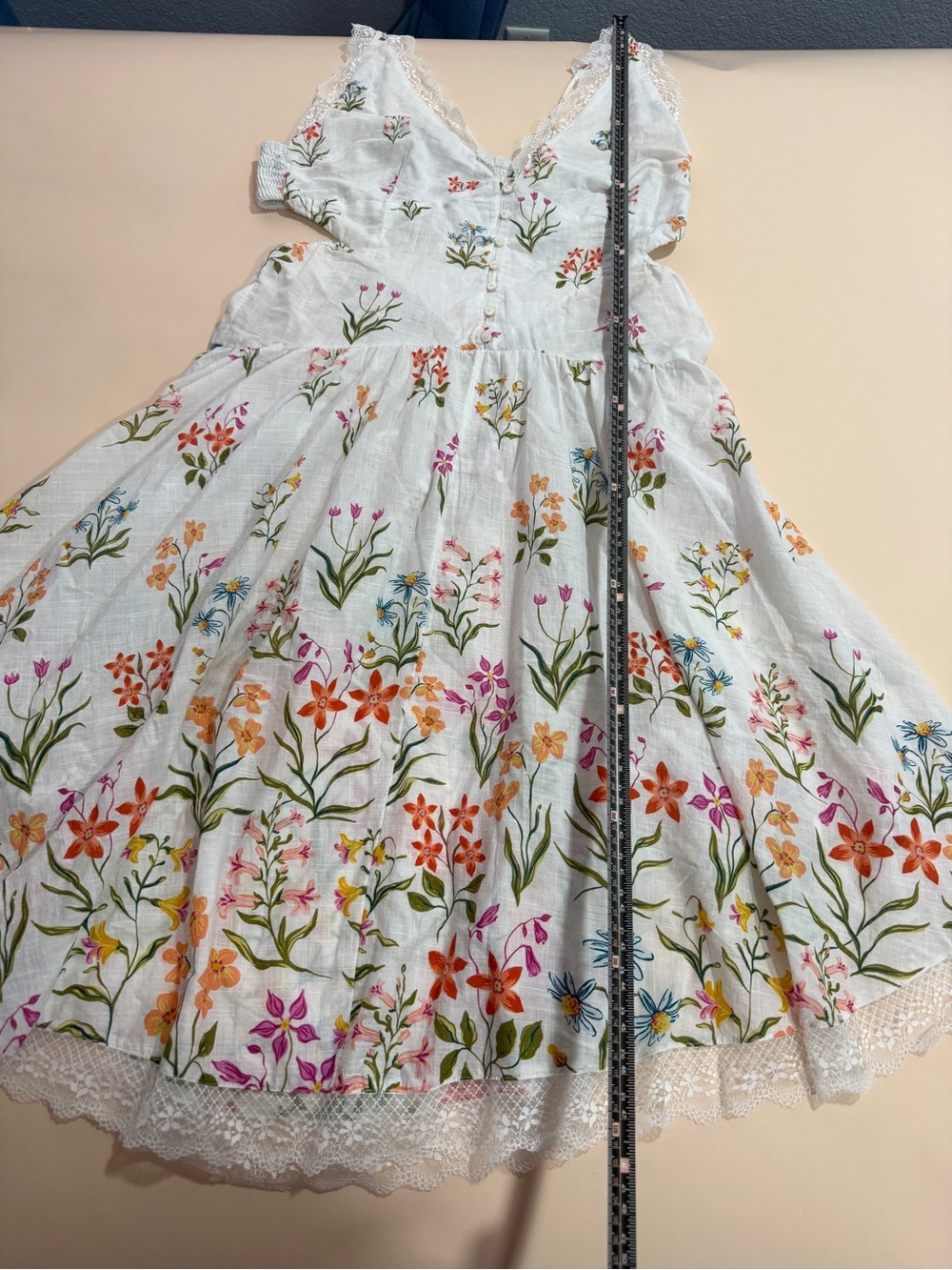 Anthropologie Floral Embroidered Lace Trim Midi Dress Cottagecore Size L Coastal - Picture 7 of 12